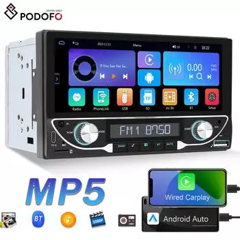 Podofo 2 DIN 6,86 HD сенсорный экран с цифровым плеером Универсальный автомобильный mp5-плеер Bluetooth FM-радио Камера заднего вида Проводная carplay/авто