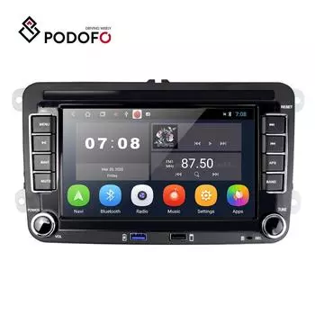 Podofo Android 10 Автомобильный радиоприемник Авторадио 7-дюймовый сенсорный экран Автомобильный радиоприемник Мультимедийный плеер GPS-навигация для VW Skoda SEAT Golf 5 Golf 6 T5