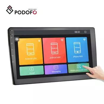 Podofo Universal 9,0 Android Радио 9 Android-плеер Автомобильный Android Поддержка зеркальной связи WIFI GPS DVR заднего вида Управление рулевым колесом BT FM чёрный