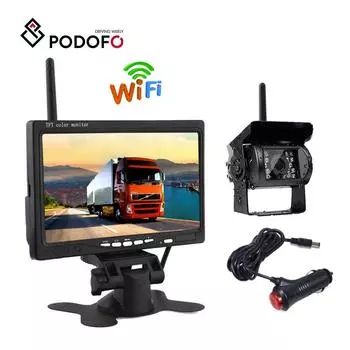 Podofo Wireless 7-дюймовый ЖК-монитор заднего вида автомобиля Водонепроницаемая камера заднего вида ночного видения Система помощи при парковке с автомобильным зарядным устройством для грузового прицепа