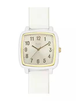 [Подписаться] Часы FLAT Square Rubber Band Watch N02219S-1 WH женские белые