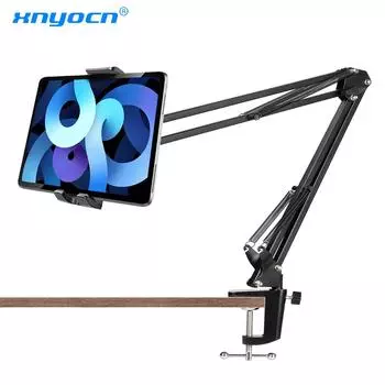 Подставка-держатель для планшета 4–11 дюймов для iPad Pro 2 3 4 Air Mini с длинной ручкой для мобильного телефона, планшета, кровати/настольного компьютера чёрный