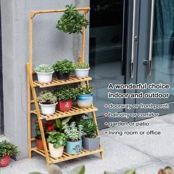 Подставка для цветов Yousheng Bamboo, 3-уровневая подставка для растений с подвесным шестом, регулируемая высота, органайзер для цветочных горшков, стойка для комнатных и уличных растений