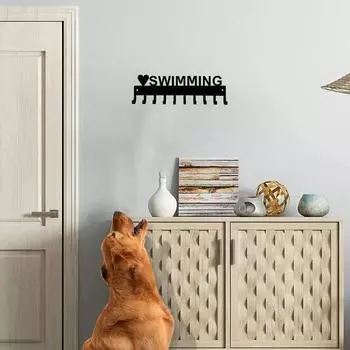 Подставка для медалей Love Swimming - 14,5 дюймов с 10 крючками, металлический настенный органайзер для демонстрации произведений искусства, настенный декор для медалей светло-серый