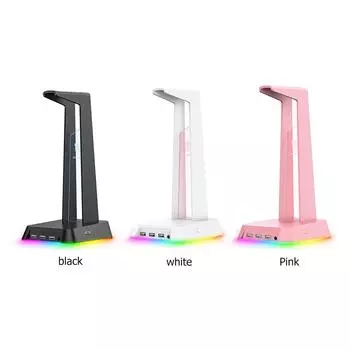 Подставка для наушников с 2 USB-аудиопортами, 2 режимами RGB-подсветки, держатель для наушников на столе розовый
