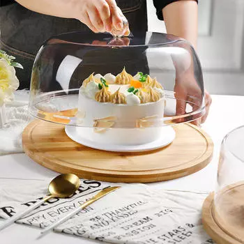 Подставка для торта из бамбука с куполом для хранения хлеба, держателем для тарелок для закусок, подносом для сервировки Style A