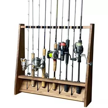 Подставка для удилищ WOOD WORKS, сделано в Японии, на 10 удилищ с одной стороны [Корпус коричневый] [Войлок черный]
