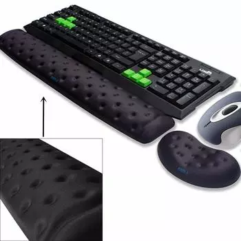 Подставка для запястья BRILA Memory Foam, подушка для мыши, клавиатуры, набора подушек для компьютера, ноутбука, офиса, ПК, игр, массажное отверстие, дизайн, легко печатать и (черный