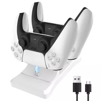 Подставка для зарядки двух контроллеров для Playstation 5, зарядная станция для контроллеров PS5 с адаптером переменного тока для быстрой зарядки 5 В 2 А белый