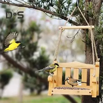 Подставка-кормушка для птиц Swing Wild Bird Feeder Stand, подвесное украшение со шнуром, простая установка, прочная конструкция, деревянная скамейка, кормушка для птиц