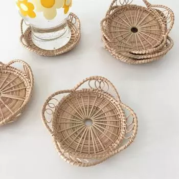 Подставка под чайную чашку Ins Style, плетеная вручную, из ротанга, изоляционная подкладка, простой креативный подстаканник в форме круглого цветка, бытовые детали