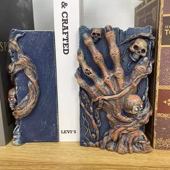 Подставки для книг в виде скелета на Хэллоуин, украшение, креативный маленький держатель для книг, художественные изделия из смолы, декоративные подставки для книг в стиле ужасов для стола для чтения