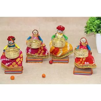 Подсвечник Tealight, стоящие куклы из переработанных материалов, многоцветный (2 пары)(4 подсвечника)