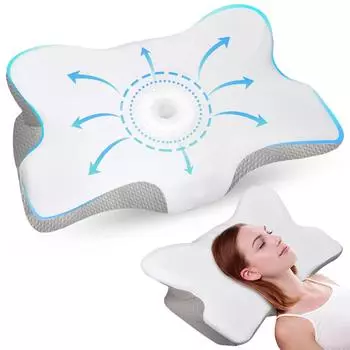 Подушка для кровати из пены с эффектом памяти Pulatree Butterfly, ортопедическая шейная подушка для облегчения боли в шее 22 x 14 x 4 inches белый