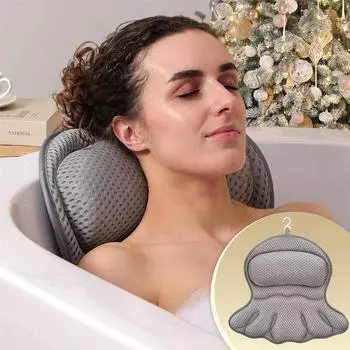 Подушка для ванны Подушка для ванны 4D сетчатая ткань и нескользящие присоски для поддержки шеи и спины с прочными присосками Подушка для ванны спа темно серый
