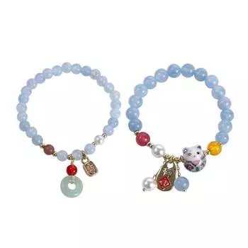 Подвеска Cat Lucky Cat, браслеты из синего нефрита, браслеты из бисера, женская цепочка на руку, браслеты в корейском стиле