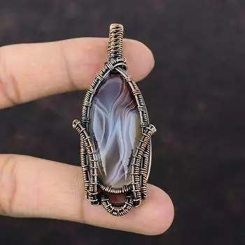 Подвеска Crazy Lace Agate, подвеска из медной проволоки, подвеска из драгоценных камней ручной работы, ювелирные изделия Crazy Lace Agate, подарок на помолвку, ювелирные изделия из медной проволоки