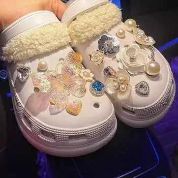 Подвеска для обуви Crocs DIY 3D Бабочка Цветок Жемчуг Алмаз Украшения для обуви Пряжка для Croc Подвески Отверстие Обувь Аксессуары