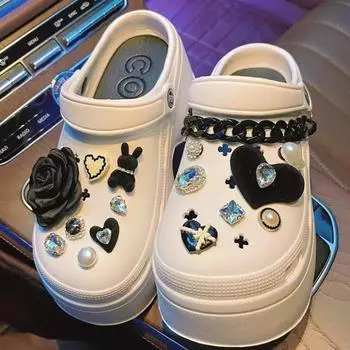 Подвеска для обуви Crocs DIY Black Rose Rhinestone Pearl Chain Украшения для обуви Пряжка для Croc Charms Hole Shoes Accessories