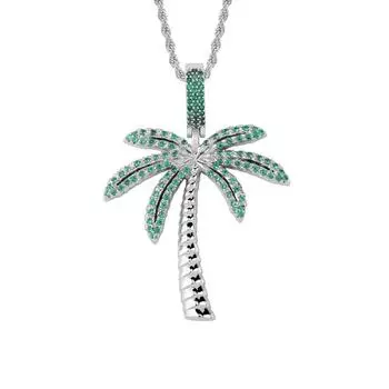 Подвеска и ожерелье из кубического циркония Coconut Tree Iced Out, позолоченные, серебряные, в стиле хип-хоп, мужские украшения 24inch