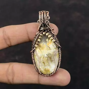 Подвеска из агата с перьями, подвеска из медной проволоки, подвеска ручной работы, подвеска из проволоки, потрясающий подарок из драгоценных камней для мамы, ювелирные изделия из медной проволоки