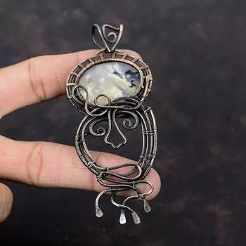 Подвеска из агата с перьями, подвеска из медной проволоки, ювелирное изделие из агата с перьями, оригинальный кулон из драгоценных камней, подарок для нее, ювелирное изделие из медной проволоки