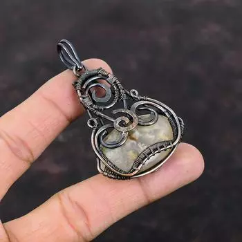 Подвеска из агата в форме пера, подвеска из медной проволоки, ювелирное изделие из натурального драгоценного камня, подвеска ручной работы из медной проволоки, подарок для нее, дизайнерский кулон
