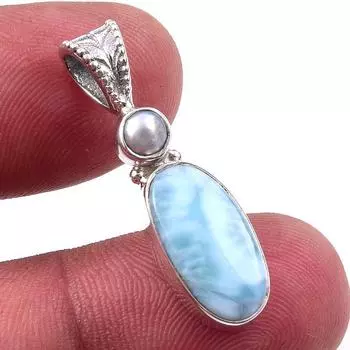 Подвеска из чистого серебра 925 пробы с жемчугом Natural Republic Larimar 1,25 дюйма z2f99