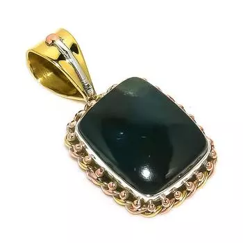 Подвеска из чистого серебра 925 пробы с натуральным кровавым камнем TwoTone 1,25 дюйма h7W02