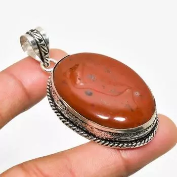 Подвеска из драгоценного камня Red River Jasper ручной работы с серебряным покрытием 925 пробы 2,08 дюйма 2.08 красный
