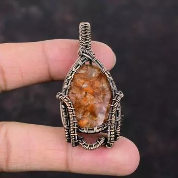 Подвеска из меди с драгоценным камнем Sunstone, подвеска из медной проволоки, подвеска ручной работы в стиле бохо-хиппи, подарок на годовщину, ювелирные изделия из Sunstone, обмотанная проволокой