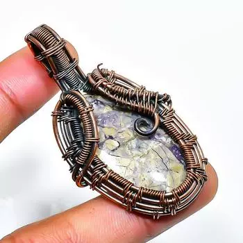 Подвеска из медной проволоки ручной работы с драгоценными камнями Tiffany Stone 2,17 дюйма 2.17 синий
