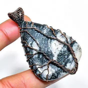 Подвеска из медной проволоки с драгоценным камнем Zebra Jasper, ручная работа, 2,17 дюйма 2.17 чёрный