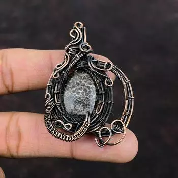 Подвеска из медной проволоки с кораллом, подвеска из медной проволоки, подвеска из натурального драгоценного камня, медные ювелирные изделия ручной работы, подарок для помолвки, ювелирные изделия из проволочной обмотки