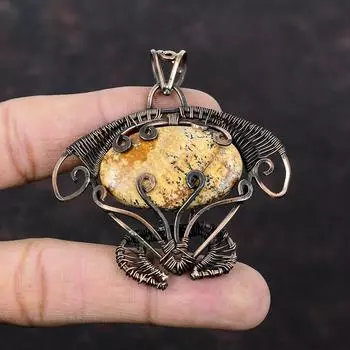 Подвеска из яшмы с рисунком, подвеска из медной проволоки, ювелирное украшение в виде черепахи, подвеска из драгоценных камней, ювелирное украшение в виде медной проволоки, подвеска ручной работы, подарок для него