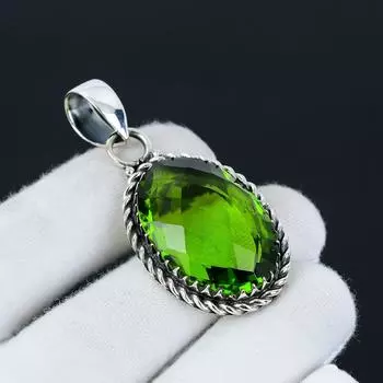 Подвеска из серебра 925 пробы с драгоценным камнем перидот, сентябрьский камень-перидот, праздничный подарок для нее, ювелирные изделия для особых случаев 1.97 зелёный
