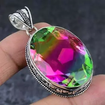 Подвеска из серебра 925 пробы с двухцветным турмалином, ручная работа, 2,25 дюйма, g5i06