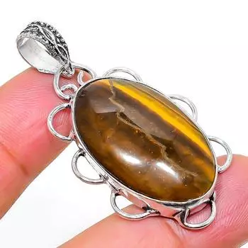 Подвеска из серебра 925 пробы с натуральным тигровым глазом, ручная работа, 1,97 дюйма, w5b31