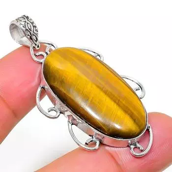 Подвеска из серебра 925 пробы с натуральным тигровым глазом, ручная работа, 2,13 дюйма, e0M29