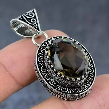Подвеска из серебра 925 пробы с натуральным дымчатым топазом 1,77 дюйма N7G84