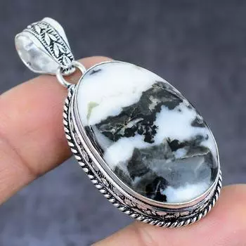 Подвеска из стерлингового серебра 925 пробы с драгоценным камнем Zebra Jasper 2,17 дюйма t8k83