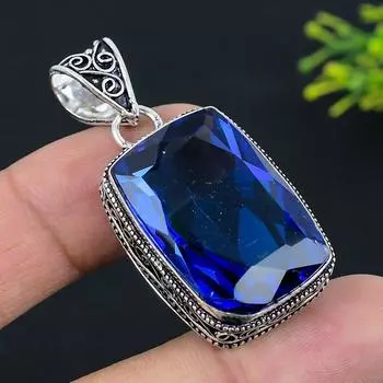 Подвеска из стерлингового серебра 925 пробы с драгоценным камнем London Blue Topaz 1,89 дюйма y0i00