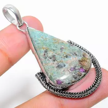 Подвеска из стерлингового серебра 925 пробы с драгоценным камнем RubyFuchsite, 2,21 дюйма, e6s35