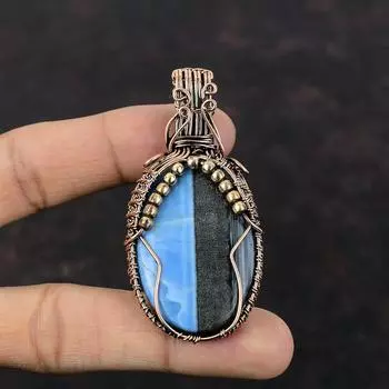 Подвеска Owyhee Blue Opal, подвеска из медной проволоки, уникальная бижутерия ручной работы, оригинальный кулон из драгоценного камня, подарок для нее, ювелирные изделия из медной проволоки