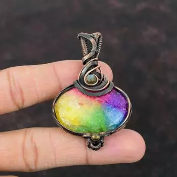 Подвеска Rainbow Solar Quartz Druzy, подвеска из медной проволоки, изящная подвеска из лабрадорита, драгоценный камень, медная бижутерия, подвеска ручной работы для женщин
