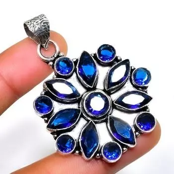 Подвеска ручной работы с драгоценным камнем Londonblue Topaz 925, посеребренная, 2,08 дюйма 2.08 синий