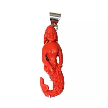 Подвеска с красным кораллом Lady Figher Gemstone, ручная работа, этническое серебряное украшение 2,5 дюйма