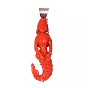 Подвеска с красным кораллом Lady Figher Gemstone, ручная работа, этническое серебряное украшение 2,5 дюйма