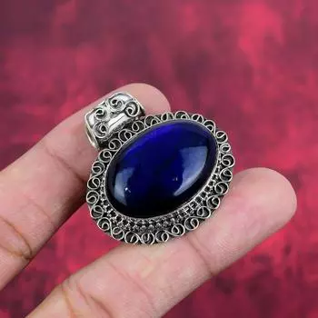 Подвеска с лабрадоритом Blue Flash, ювелирные изделия из цельного серебра 925 пробы с драгоценными камнями, подвеска ручной работы, на День благодарения 1.77 Inches синий