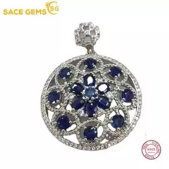 Подвеска SACE GEMS для женщин, стерлинговое серебро 925 пробы, 3*4 мм, кулон с сапфиром, ожерелье, Свадебная вечеринка, ювелирные изделия, подарки синий